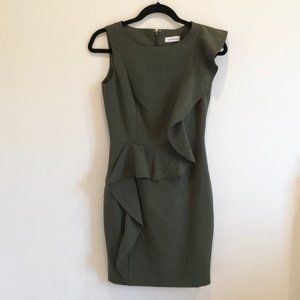 CALVIN KLEIN Asymmetrical Sheath Ruffle Dress